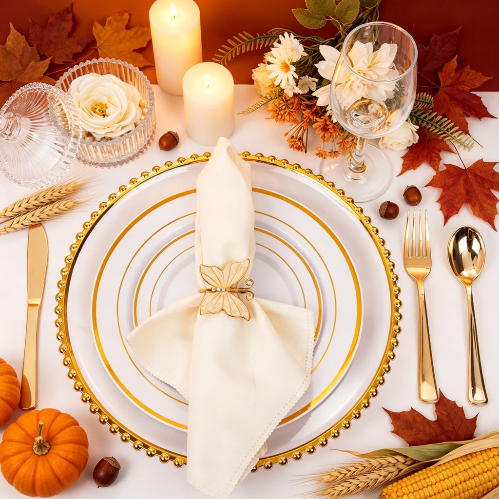50pcs Clear and Gold Beaded Charger Plates for Wedding,12.5in