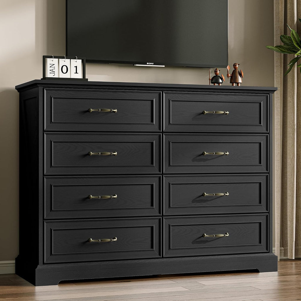 Farmhouse 8 Drawers Dresser , 48" Wide Modern Chest of Drawers with Deep Drawers & Bar Handles, Wood Dresser TV