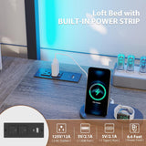 Twin Loft Bed with Desk and 5 Storage Drawers,Loft Bed Twin with LED Lights and Charging Station