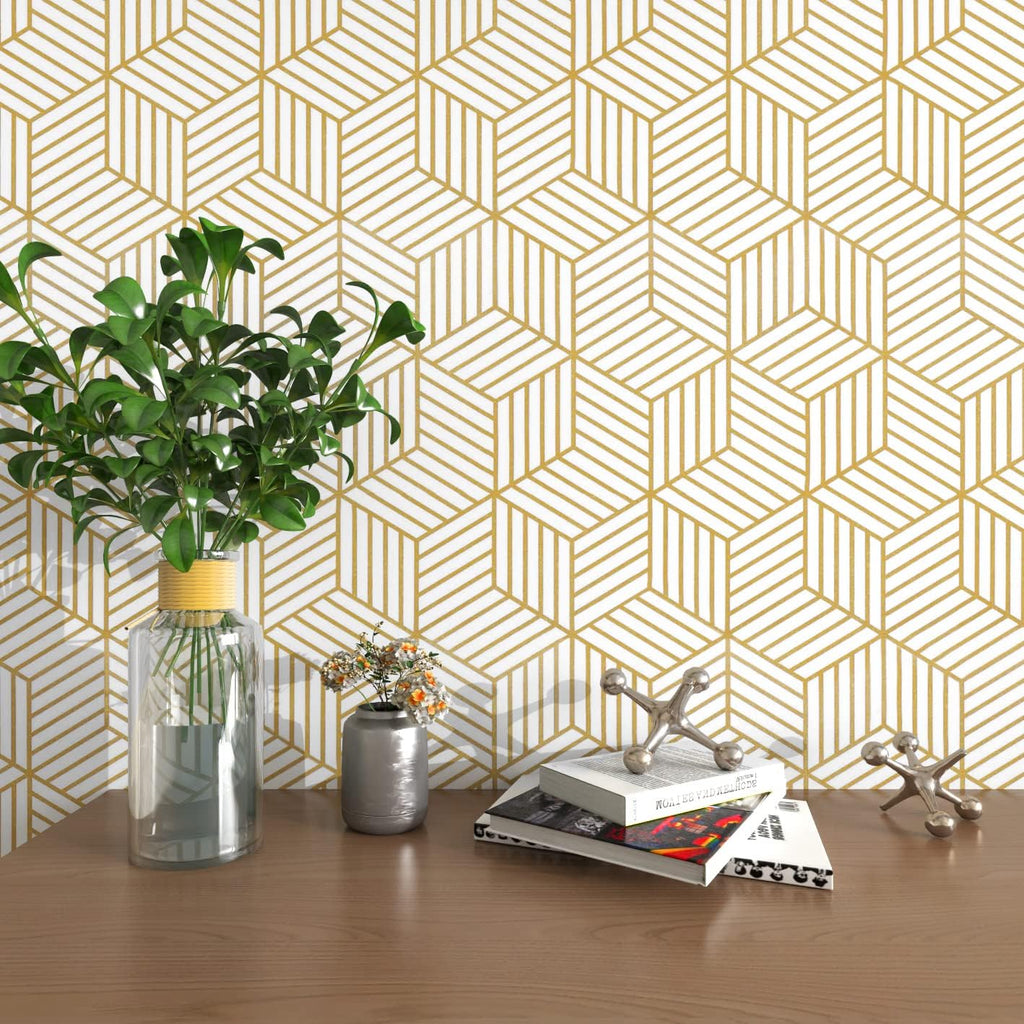 Geometric Contact Paper Peel and Stick Wallpaper Gold 17.7"×393" | Self Adhesive, Removable Wallpaper /Bathroom