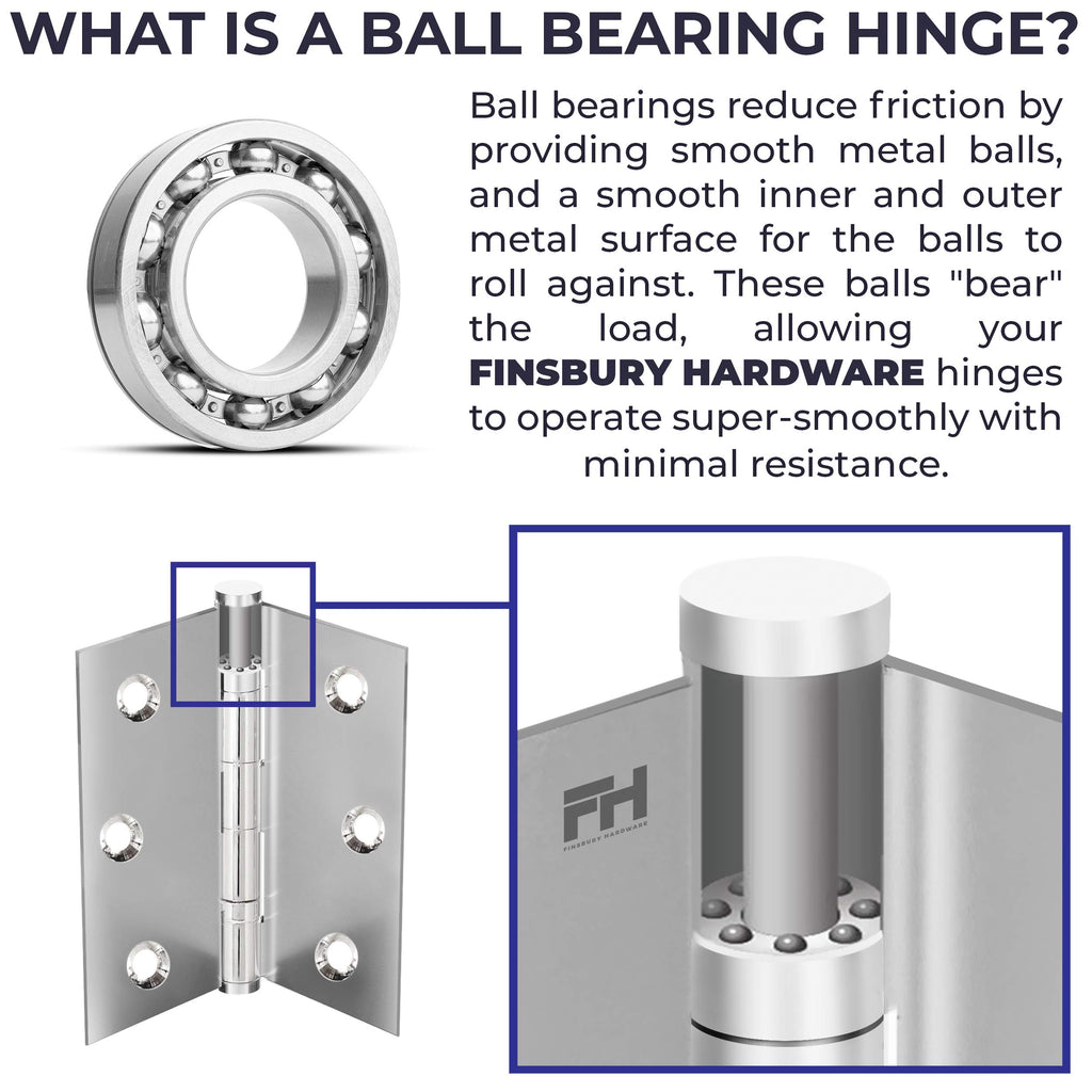 Solid Brass Door Hinge Heavy Duty Ball Bearing 3x3 Inch with Decorative Screw-on Tips Included - Set of 4 Hinges