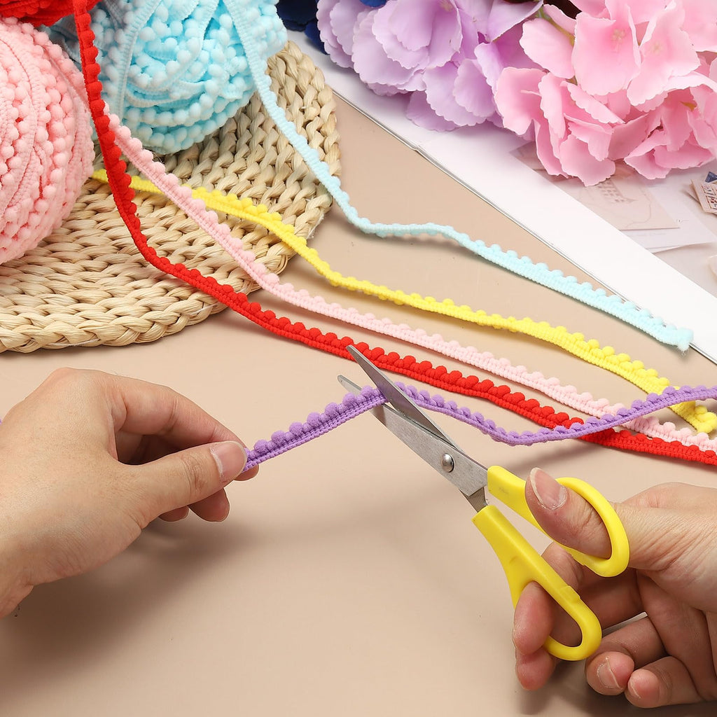 Pom Trim Ribbon, 0.5" Wide Bright Yellow Pom Ball Fringe Trim Sewing Fringe Fabric Trim Ribbon for DIY - 25 Yards