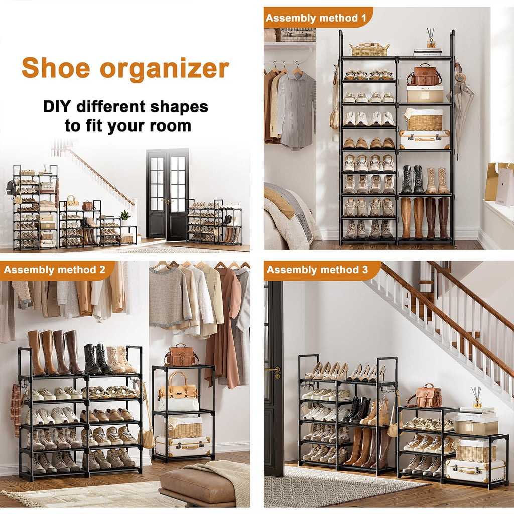 9 Tier 2-Column Shoe Rack, 30-35 Pairs Stackable Black