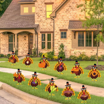 Thanksgiving Yard Decorations Outdoor, 11Pcs Thanksgiving Turkey Yard Signs with Stakes, Harvest Porch Yard Sign