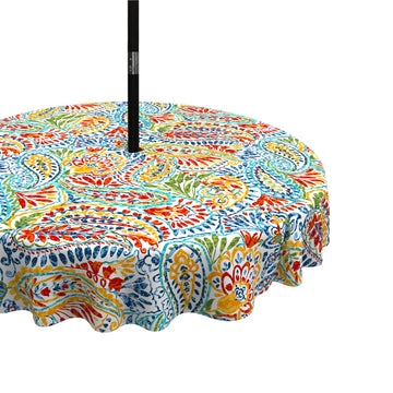 Outdoor/Indoor Round Tablecloth, Patio Stain Resistant Table Covers with Umbrella Hole Picnic Table Cloth with Zipper