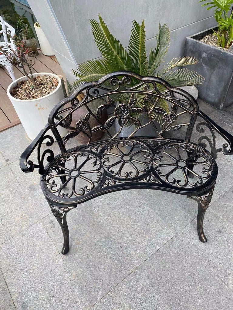 Balcony Bench Double Seat, Anti-Rust Cast Aluminum Patio Garden Bench for Park Yard Outdoor Furniture Copper.1