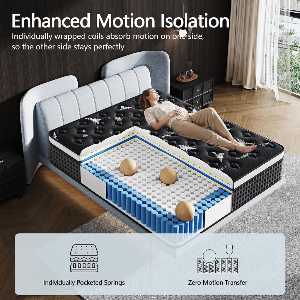 Full Mattress, 12 Inch Full Size Mattress in a Box, with Pocket Springs & Cooling Memory Foam, Hybrid Firm