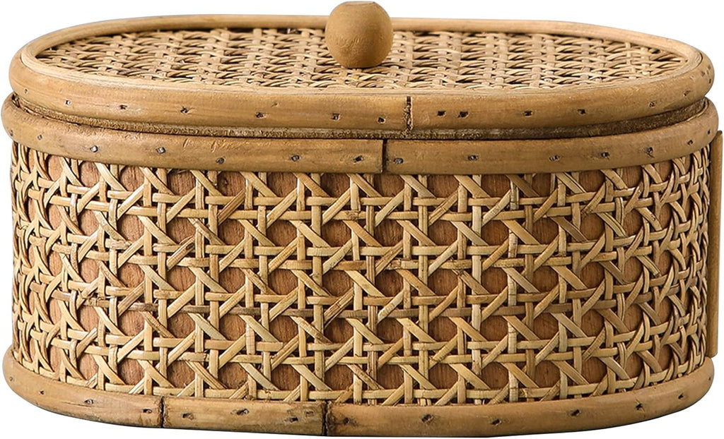 Rattan Decorative Box with Lid, Small Oval Box for Storage