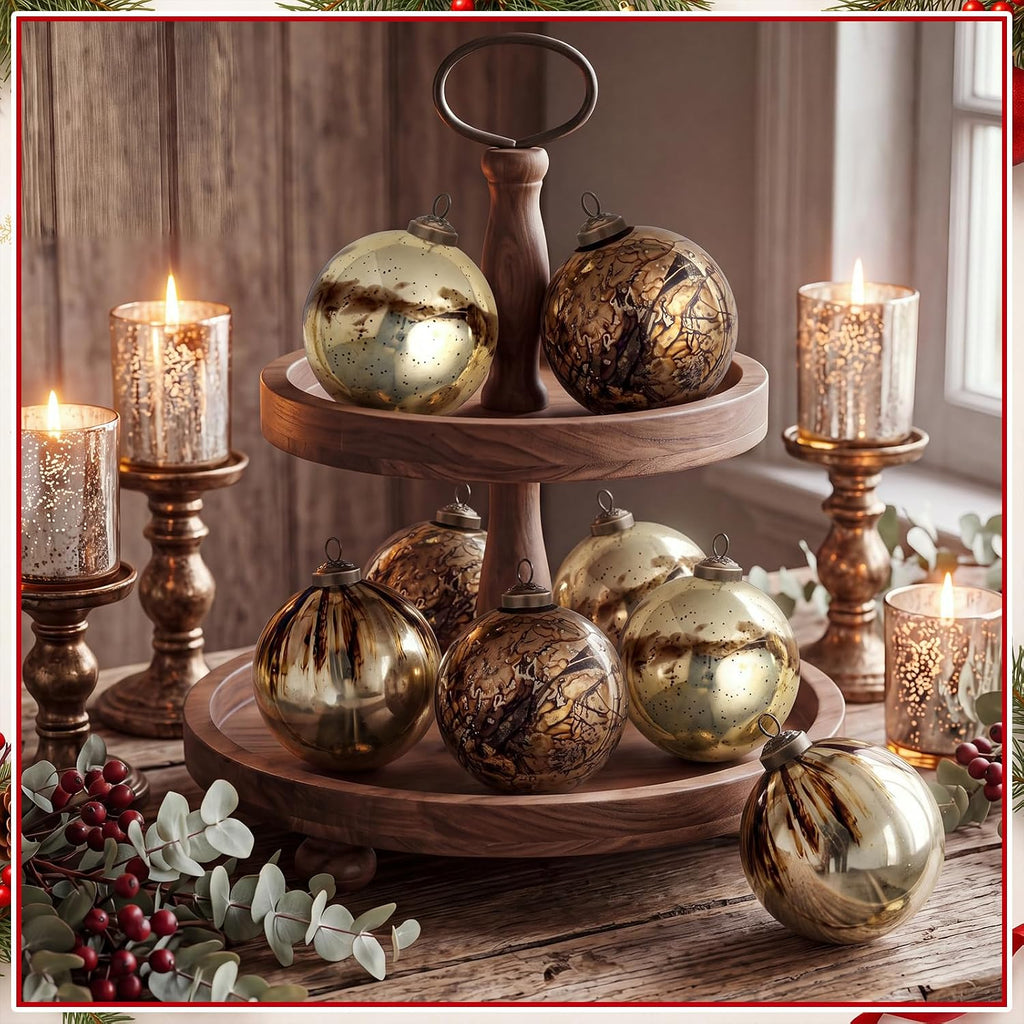 6 Pcs Vintage Glass Christmas Ornaments 4 Inch Retro Antiqued Ball