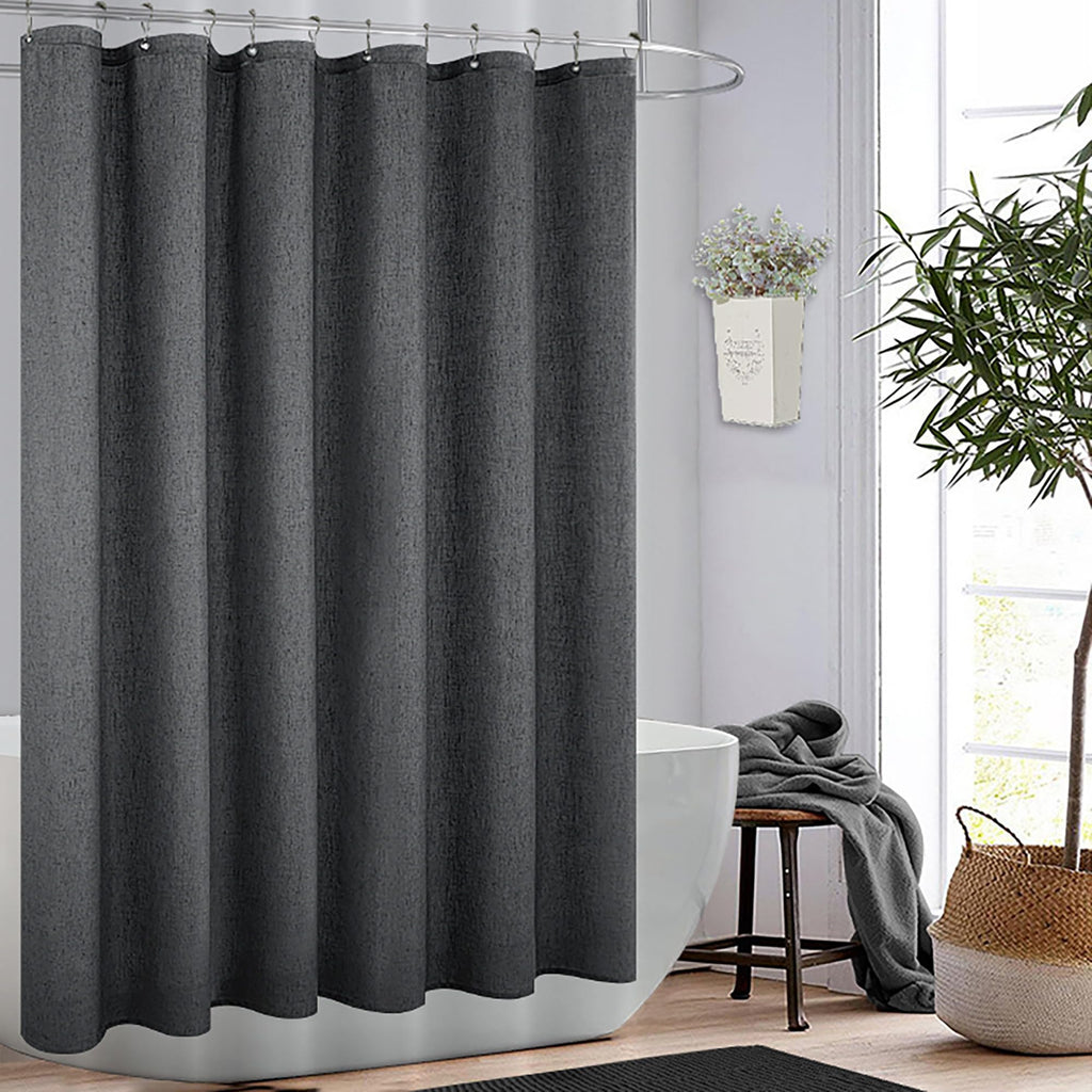 Dark Grey Waterproof Linen Fabric Shower Curtain 72x84 Inches Long