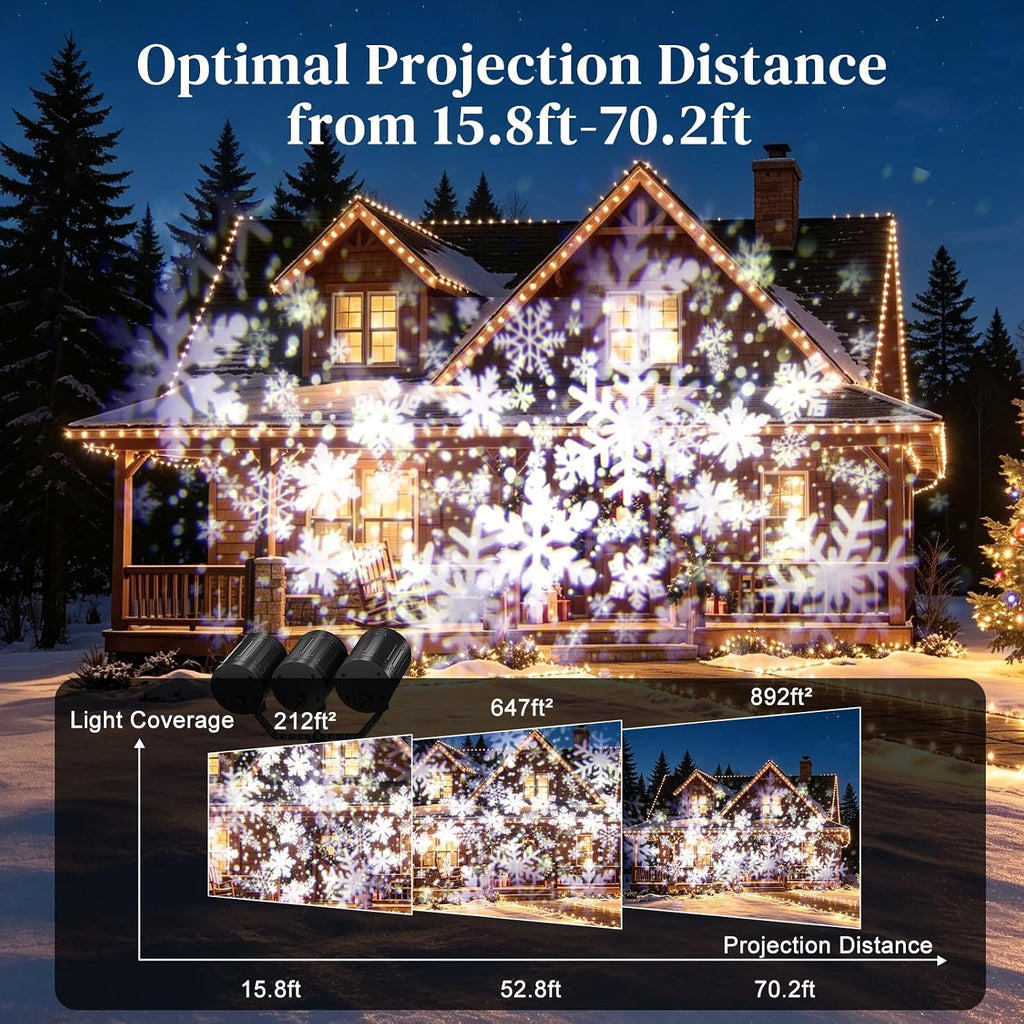 Christmas Snowflake Projector Lights Outdoor Triple Head Decor