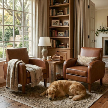 Brown PU Leather Accent Chairs, Living Room Chairs - Set of 2