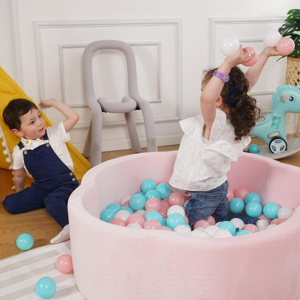 Baby Ball Pit - Premium Velvet Memory Foam Ball Pit for Toddlers 1-3 and Babies - Large Pink Flower Baby Ballpit