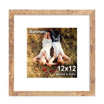 12x12 Picture Frame with HD Tempered Glass, Display Pictures 8x8 with Mat or 12 x 12 Without Mat, Wood Photo Frames