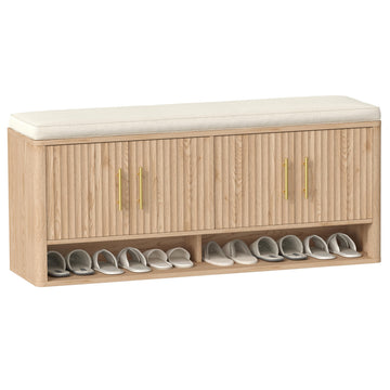 Fluted Shoe Storage Bench, Entryway Bench with Adjustable Shelves