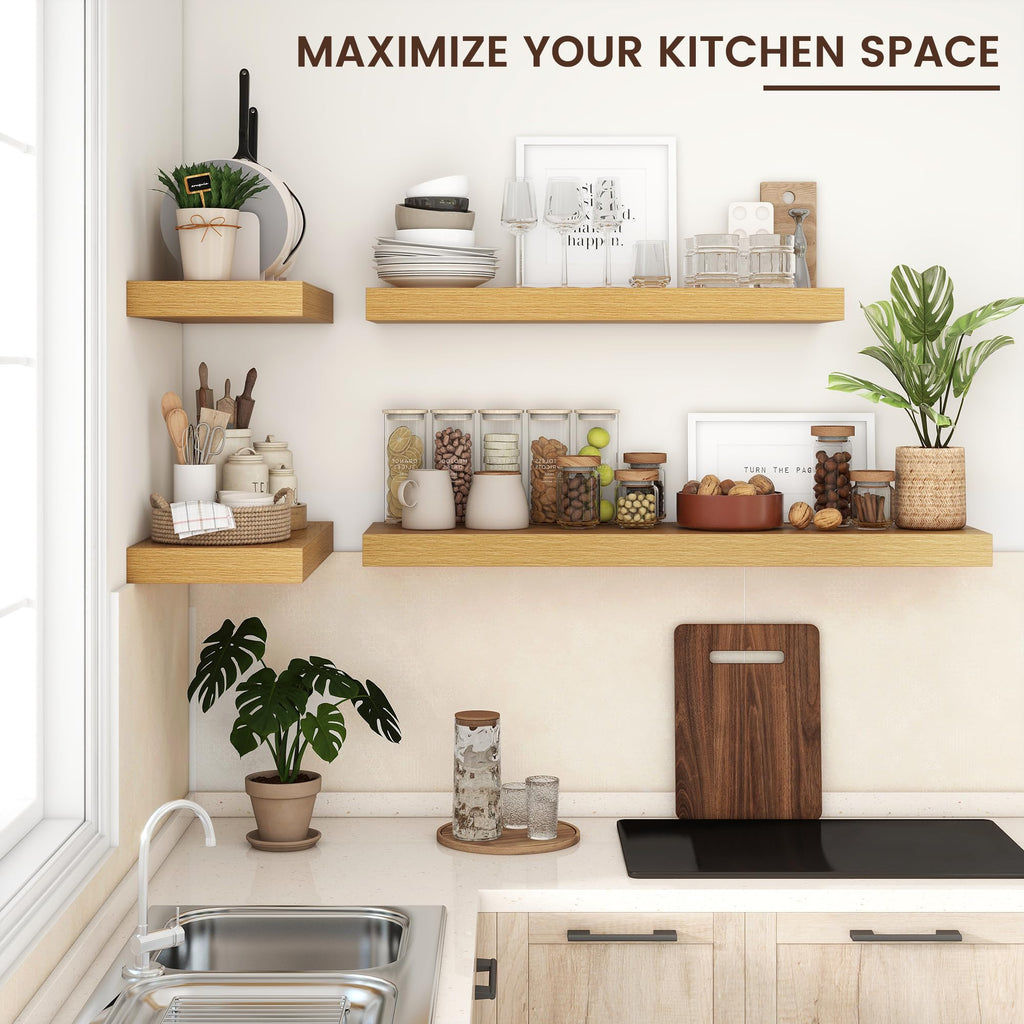 36 Inch Floating Shelves for Wall, 12"D Wood Storage Shelves, Oak Finish