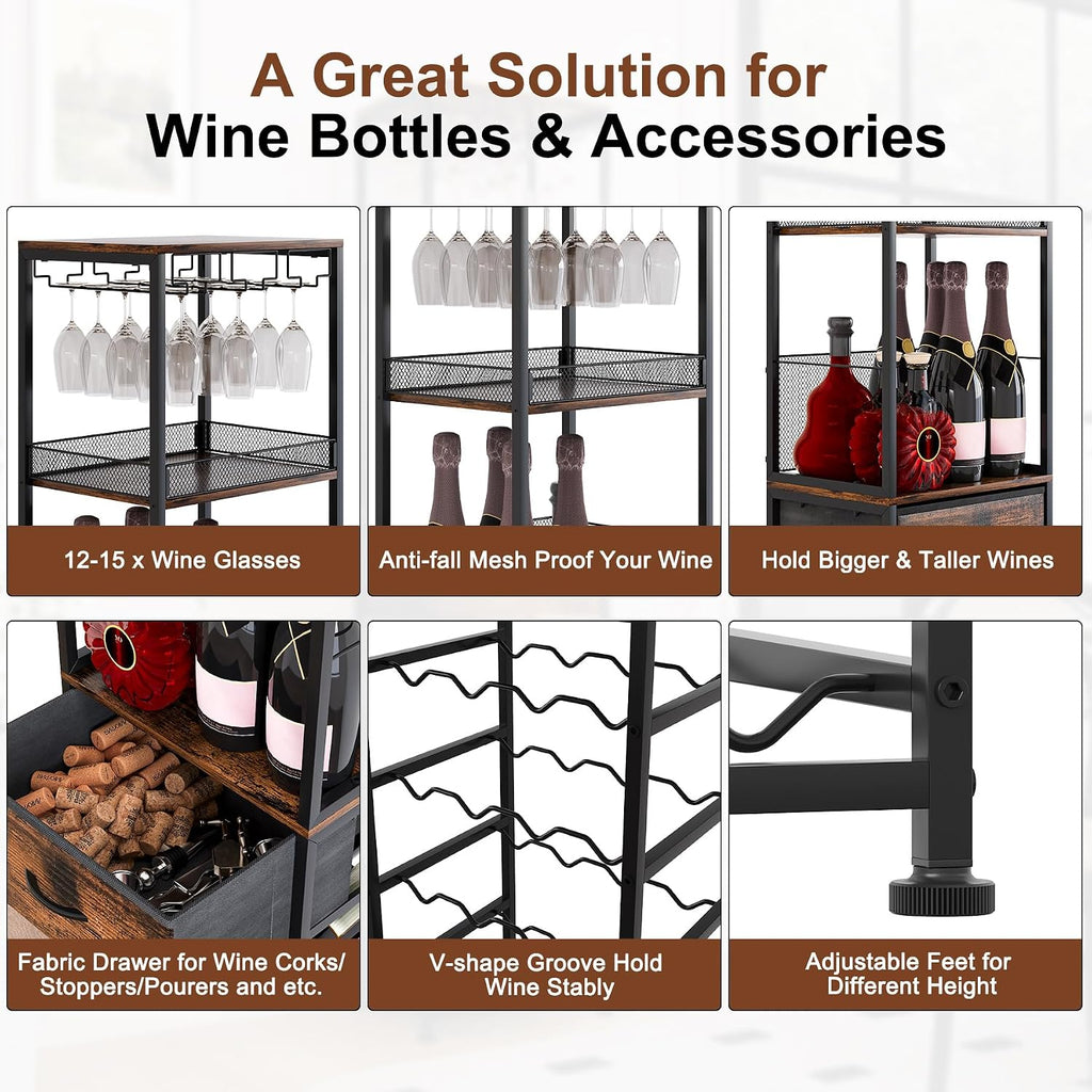 7-Tier Wine Rack Freestanding Floor Liquor Cabinet Bar | 2-in-1 Modular Split, 40 Bottles Display Shelf, Wooden Wine
