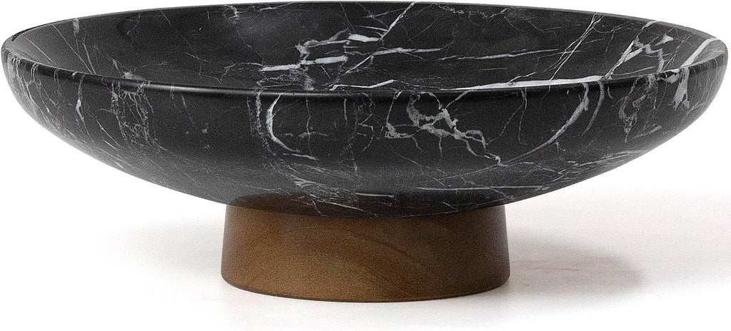 Marble Decorative Fruit Bowl Decor Entryway Pedestal Bowl - Black | 11" Handcrafted Natural Stone Dining Table