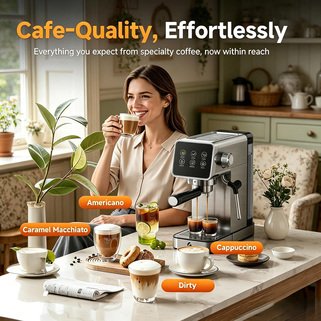 Espresso Machine with Self-Cleaning, 20Bar Coffee Maker, Platinum