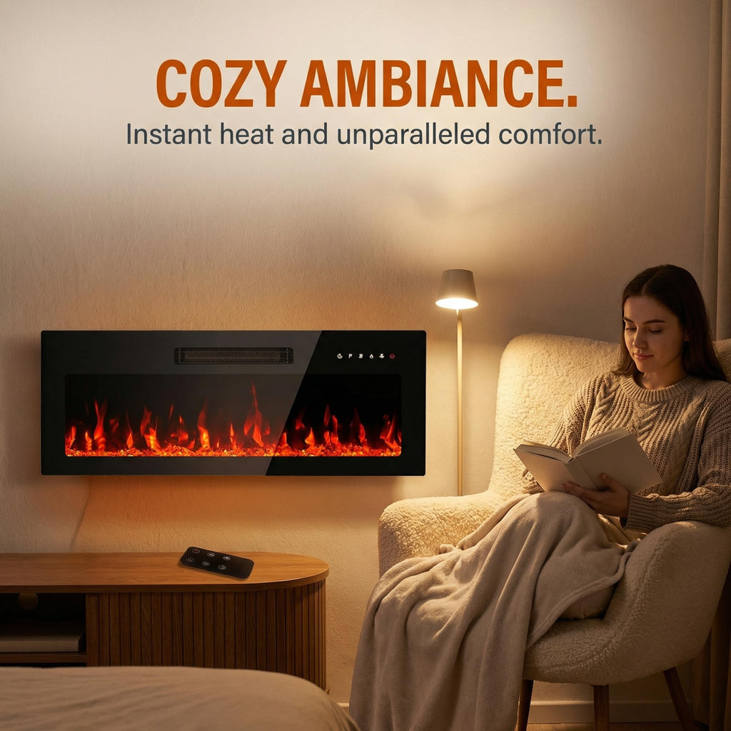 36 Inch Electric Fireplace Insert, Wall Mount Recessed with Remote