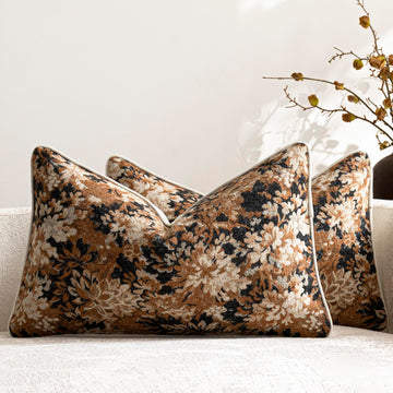Pack of 2 Vintage Floral Pillow Covers 12x20 Boho Farmhouse Accents Chenille Rectangular Lumbar Decorative Throw