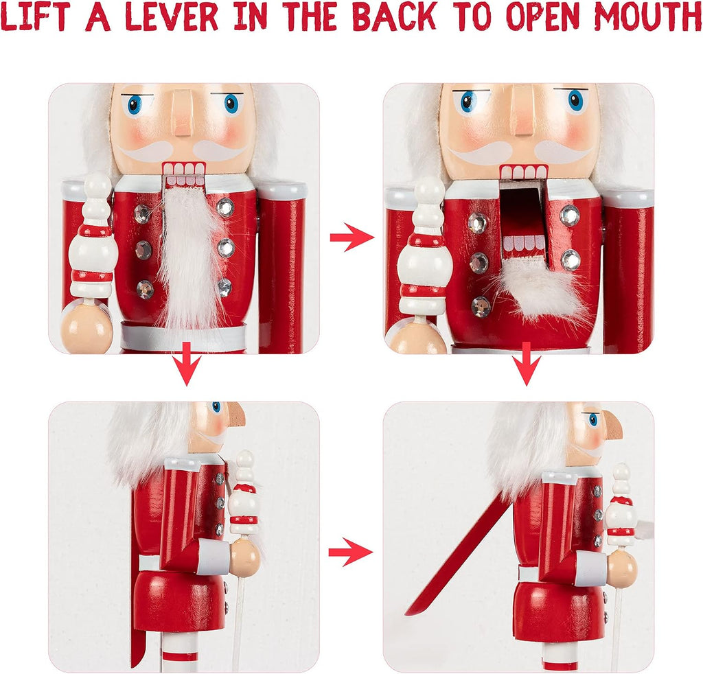 Red and White Christmas Nutcracker 15-Inch Set of 4 Wooden King and Soldier Nutcracker Figurine Display Set