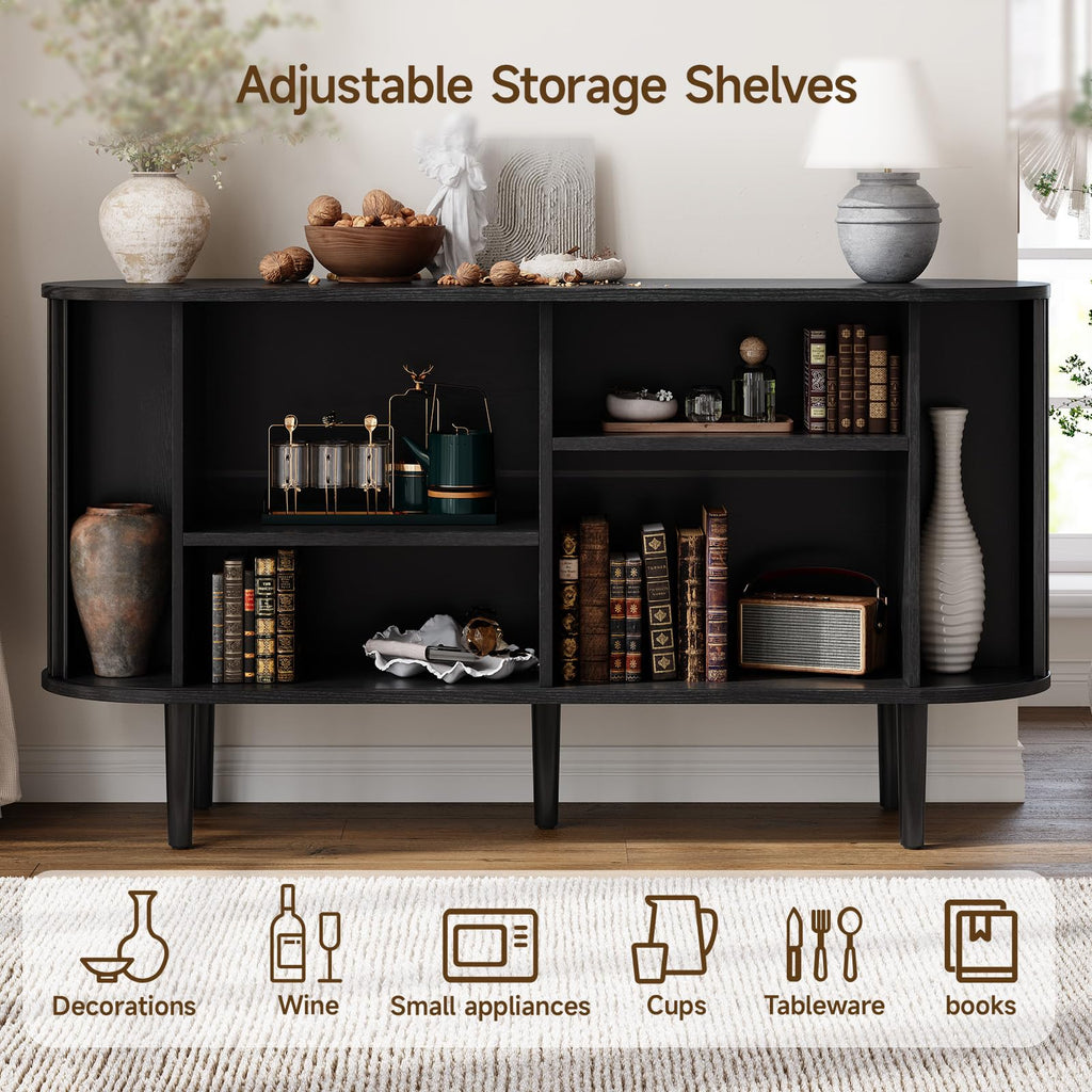 55" Buffet Sideboard Cabinet with 2 Door/Adjustable Shelf, Black