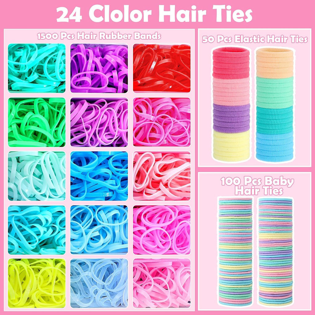 Hair Accessories for Girls, 1695 Pcs Toddler Hair Ties Elastic Hair Ties with Hair Clips Hair Tail Tools, Girls Hair