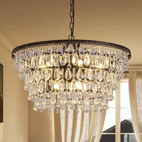 Vintage Crystal Chandeliers for Dining Room Light Fixture, 9-Light 5-Tier Antique Bronze Chandelier for Kitchen Island Bar Living Room Foyer Entryway, D28'' xH17'' A108-B0DZWSZDRW