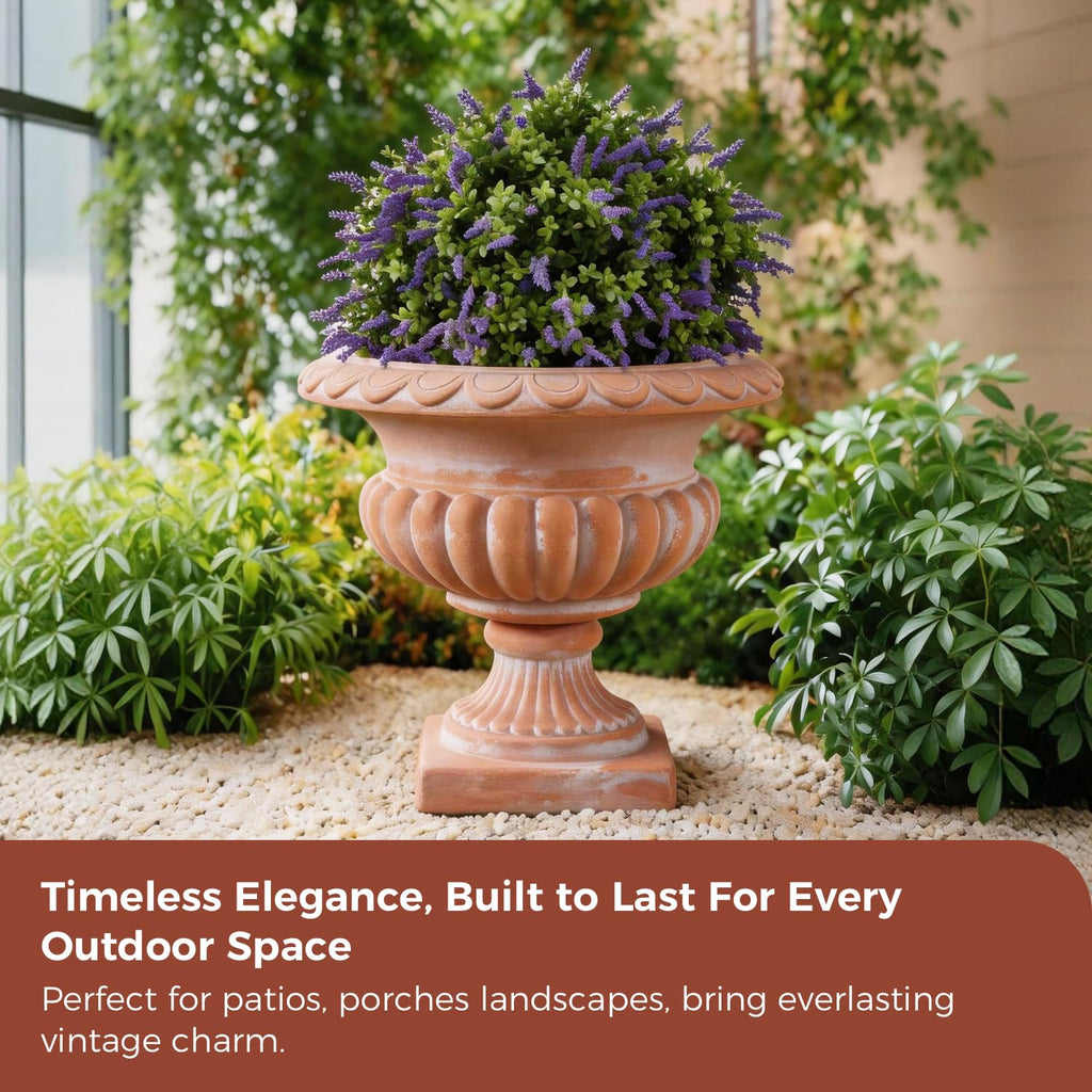20" H Roman Urn Planter, Weathered Terracotta Finish Flowerpot (Plastic)