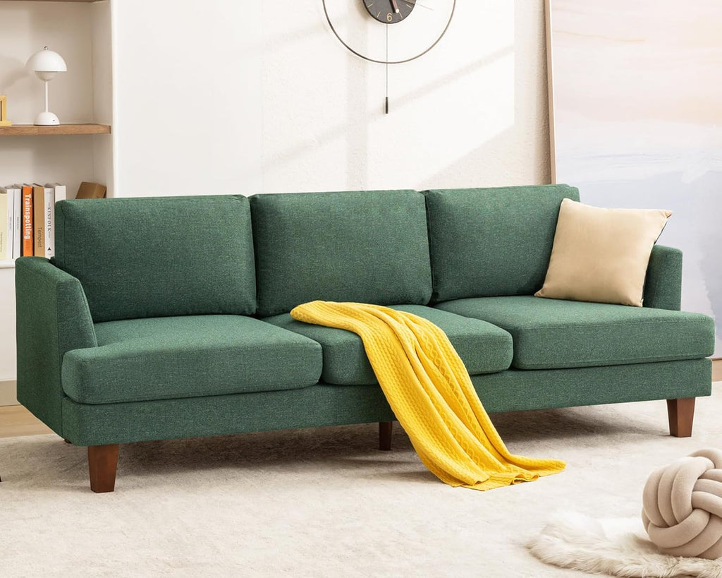 Mid Century Modern Couches for Living Room, 89" Comfy Green Couch Sofa with 3-Seater Deep Seats, Upholstered Sofas