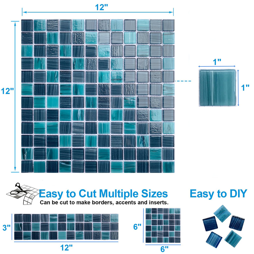 5 Sheets Glass Mosaic Tiles Backsplash, Pool Tiles, 12" x 12" Kitchen Backsplash Tile, Glass Tiles Border Shower Wall