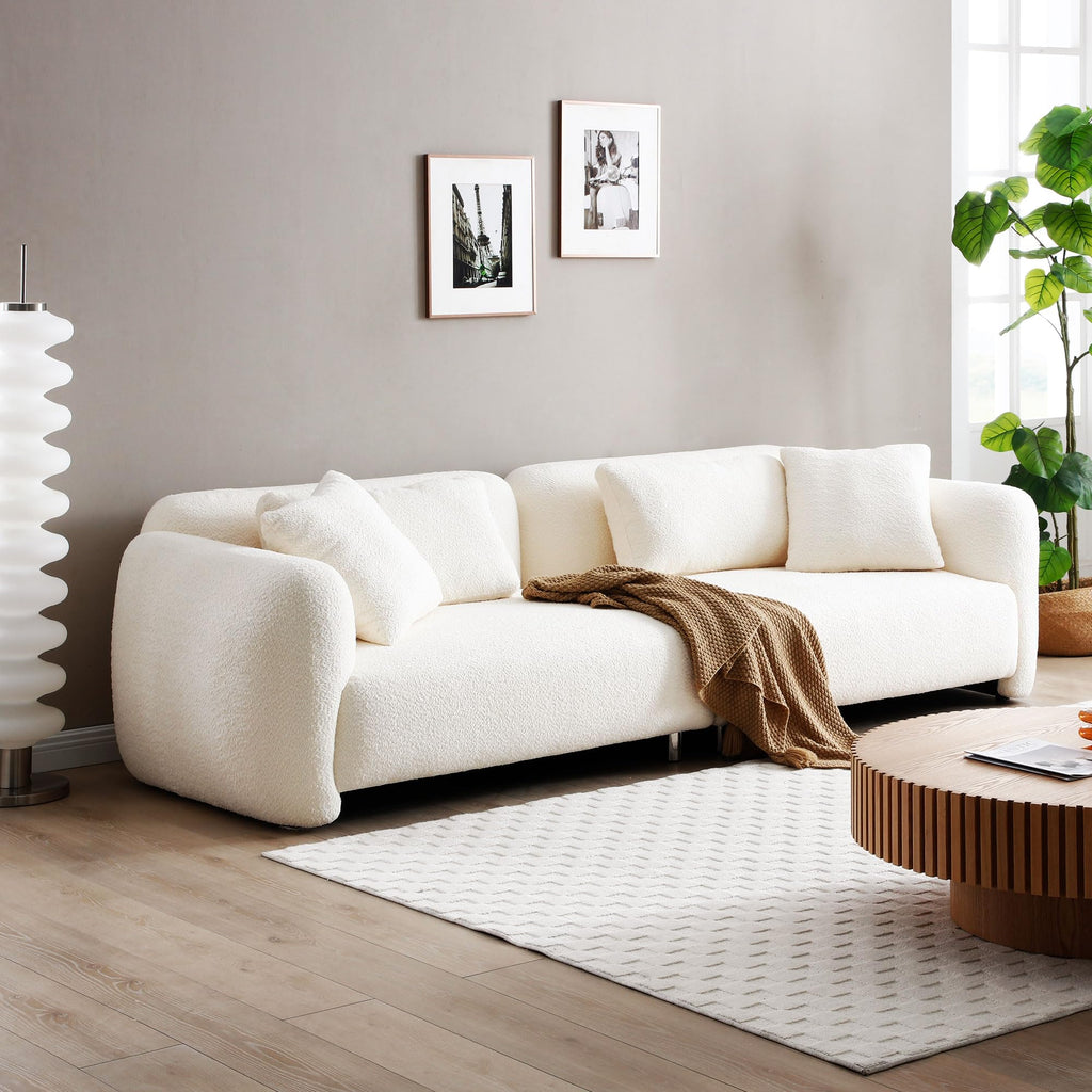 110.23'' Cloud Sofa, Comfy Teddy Boucle Fabric Curved Couch, Oversized Modern Upholstered Sectional Sofa Couch with 4