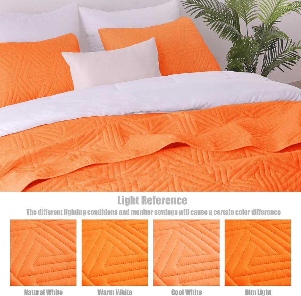 Soft King Quilt Set for All Seasons, 3-Piece Ultrasonic Geometric Quilts Bedding Set, Lightweight Reversible