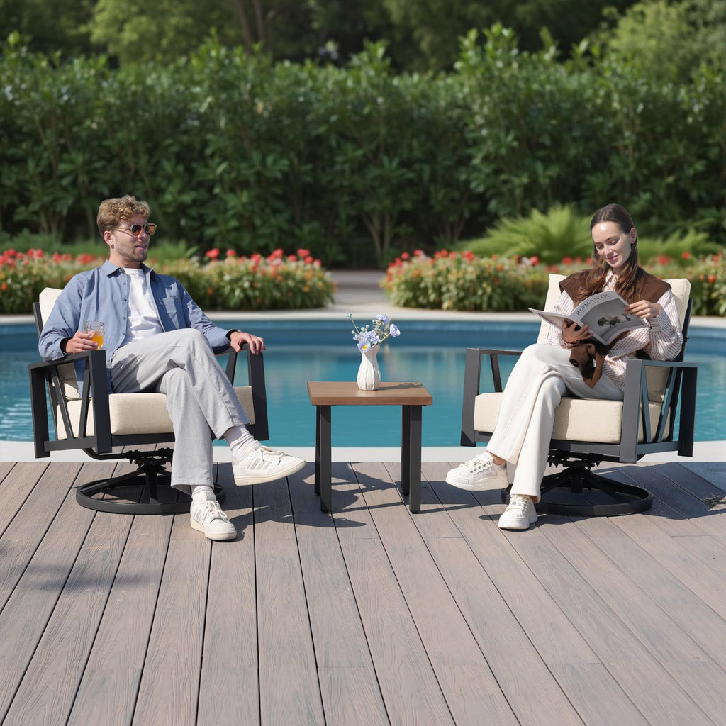 Patio Swivel Rocking Chairs Set of 2 with 6 Inch Cushion, Beige