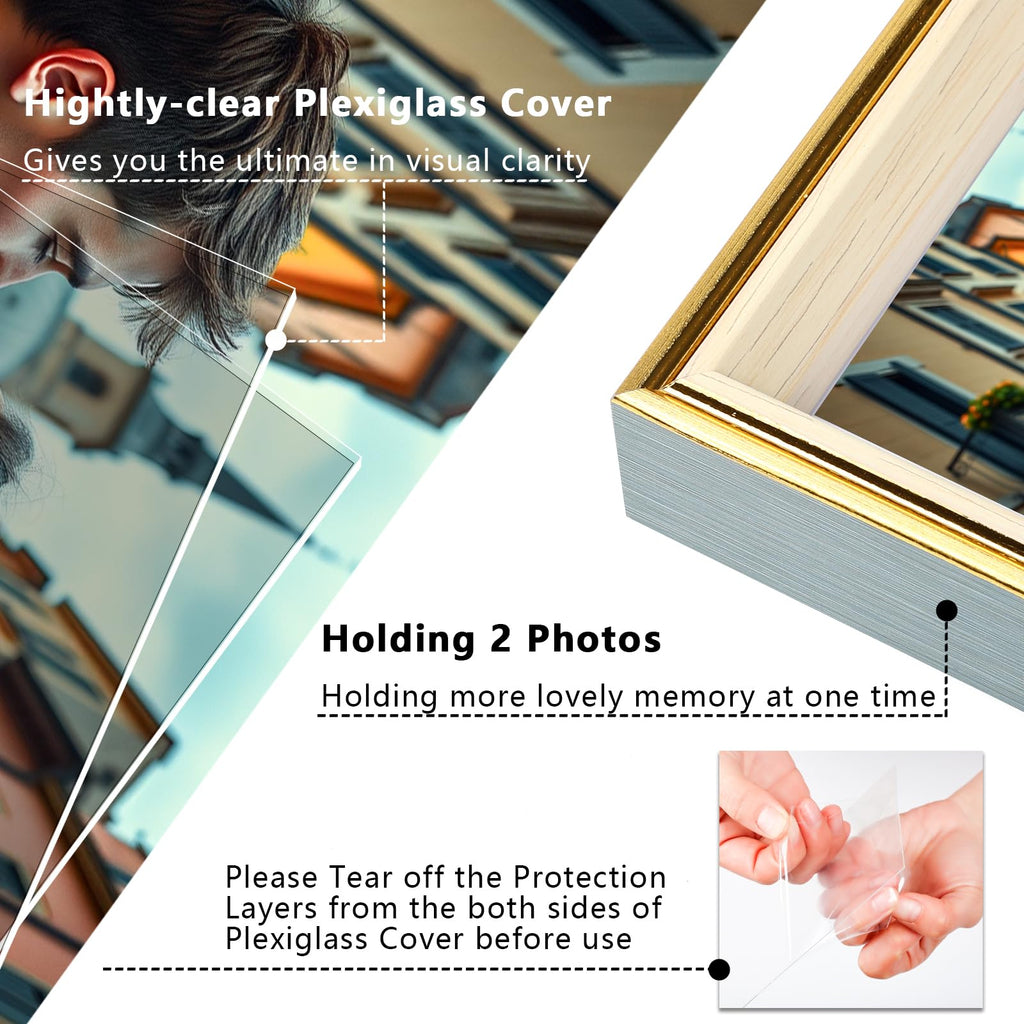5x7 Double Hinged Picture Frame, College Photo Standing Display