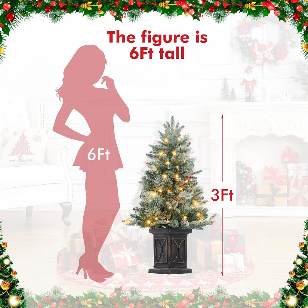 2Set 3FT Prelit Christmas Tree, Artificial Tree with Vintage Base