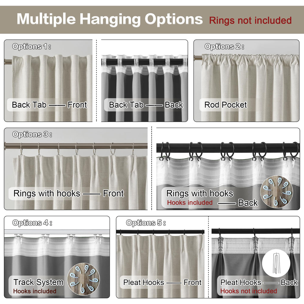 130 Inch Blackout Curtains 2 Panels Set, Natural Birch 50"x130"