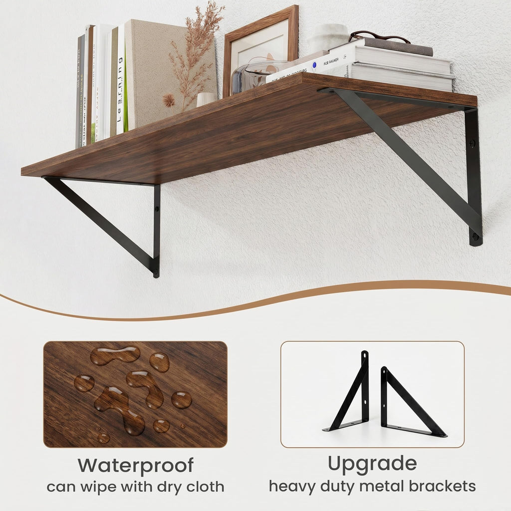 Black Deep Floating Shelves for Wall, 29.92W x 8D Wood Wall Shelves Set of 2, Wide Floating Bookshelf and Decor