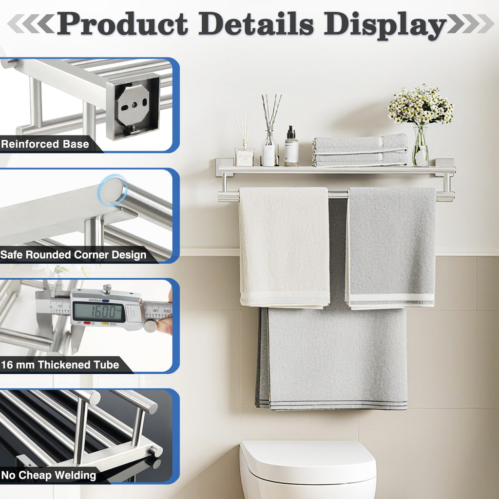 Double Towel Racks Wall Mount 24 Inch, Brushed Nickel