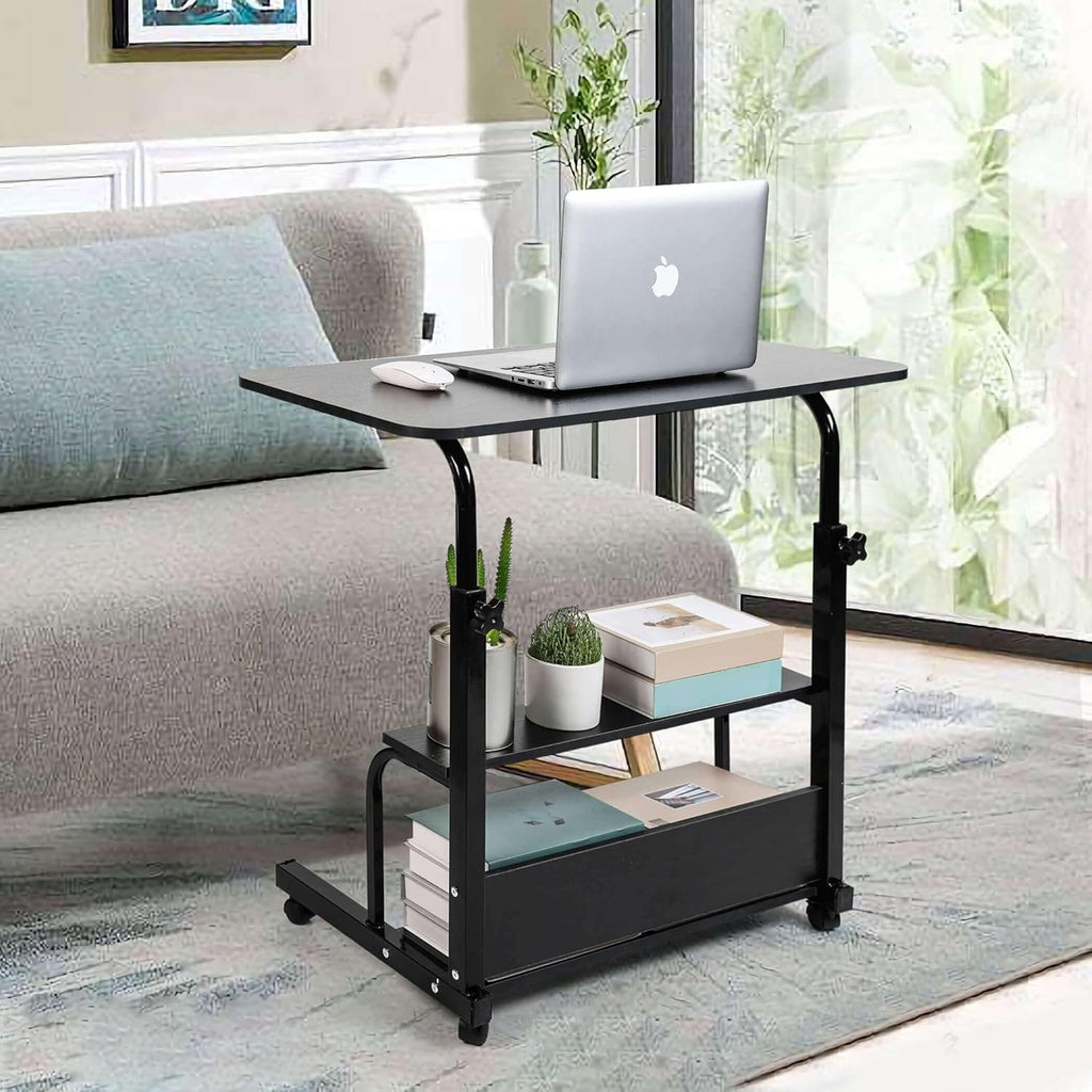 Adjustable Height Mobile Computer Desk for Small Space Rolling Writing with Wheels Corner Home Office Study Portable