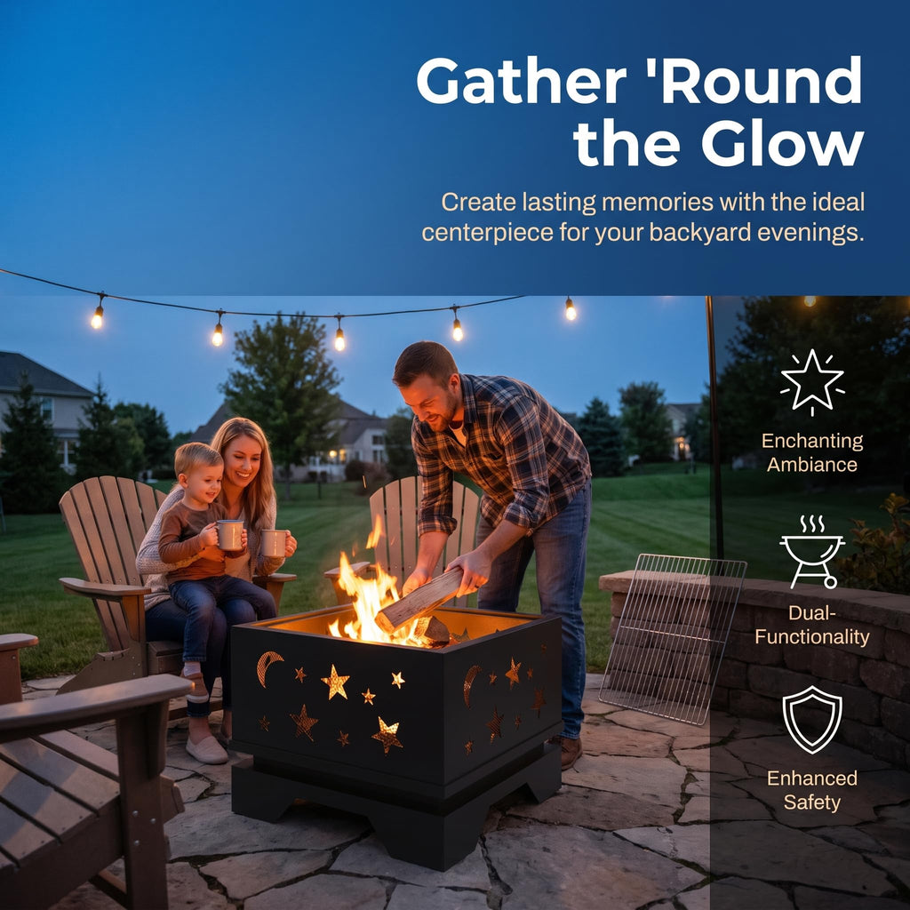 Heavy Duty Square Cutout 2-in-1 Outdoor Fire Pit & Grill
