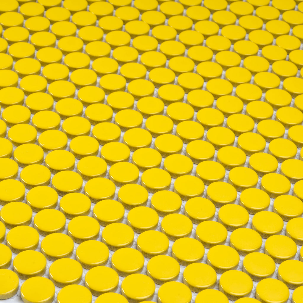 Penny Round Porcelain Tile Yellow 12x12 Glossy 9.87 sq ft/case 10-Pack