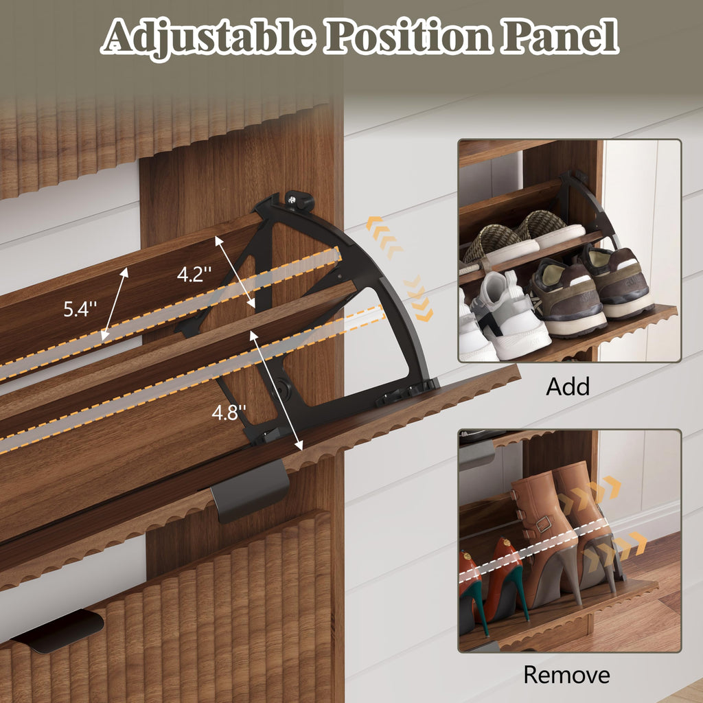 Shoe Cabinet Storage with 3 Flip Drawers, Fluted Narrow Shoe Organizer with Wooden Legs, Freestanding Slim Shoe