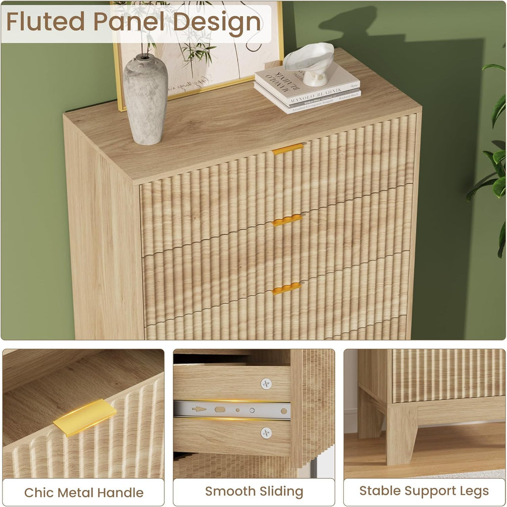 5 Drawer Dresser , Fluted Dresser | Fluted Door, Sturdy Structure, Easy to Clean