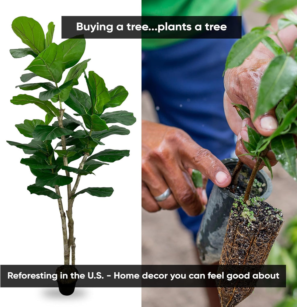 Handmade 7ft Oversized Fiddle Leaf Fig Ficus Lyrata Artificial Tree with Ethically Sourced Real Wood Trunks