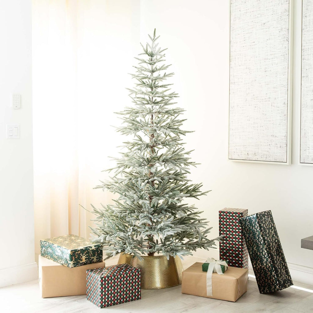 7ft. Pre-Lit Artificial Flocked Woodland Fir Christmas Tree with 200 Warm White LED Lights