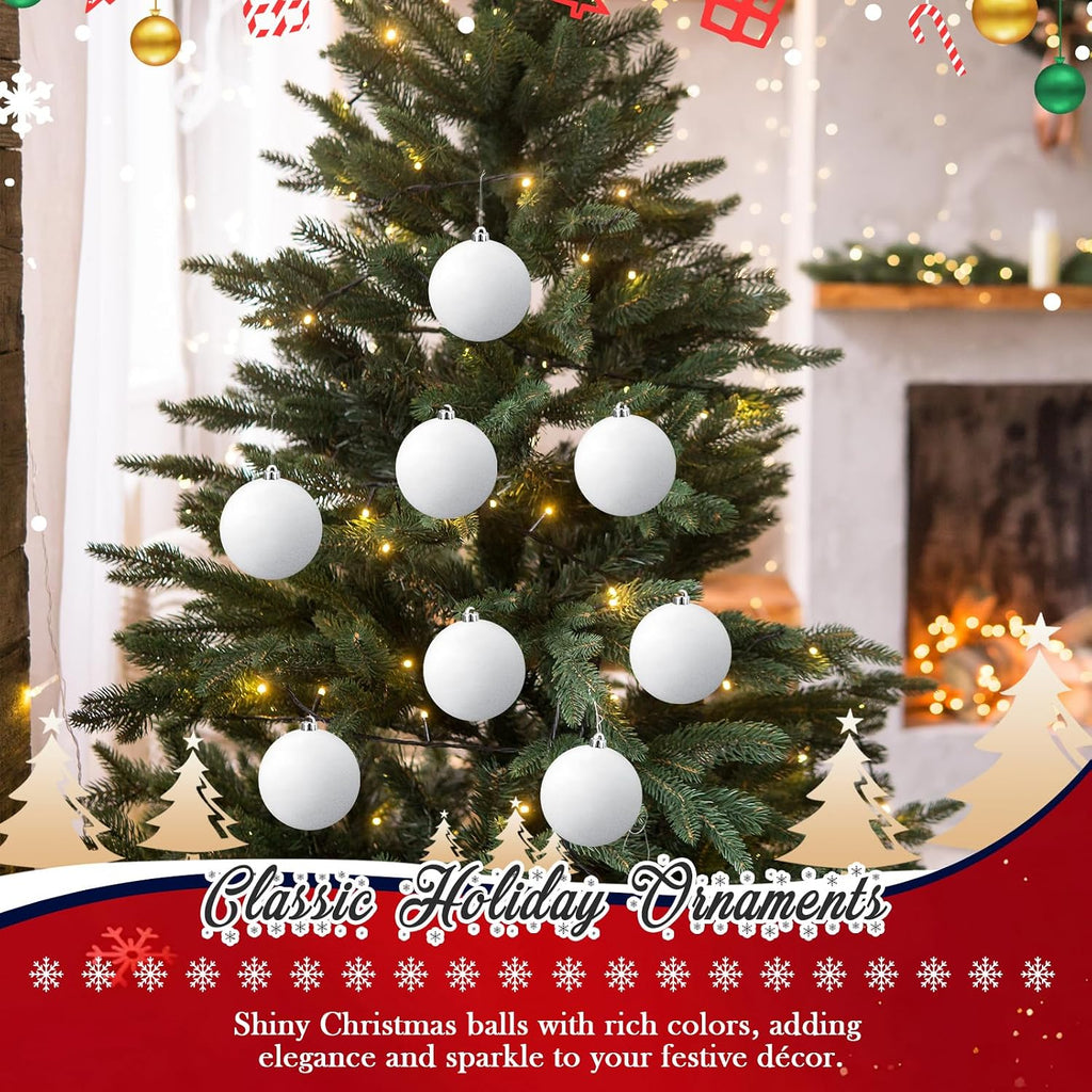 16 Pcs 6 Inch Large Glitter Christmas Ball Ornament, White