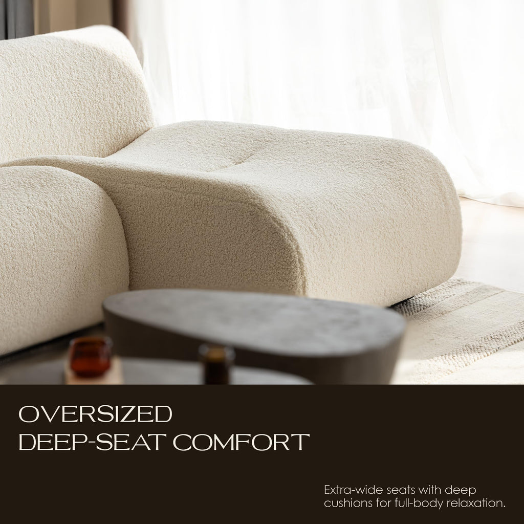 Boneless 3 Seater Sofa with Chaise, 92" Modular Sectional Couch, Reversible L-Shaped Couches with Deep Seat, White