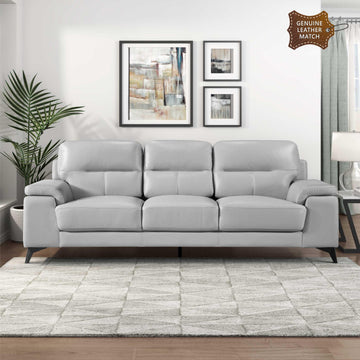 Leather Match Upholstered Oversized Sofa, Silver Gray